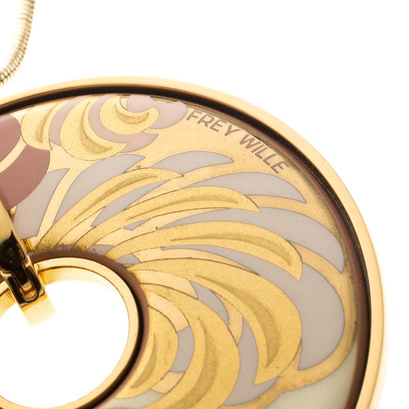 Women's Frey Wille Magic Sphinx Fire Enamel Gold Plated Round Pendant Necklace
