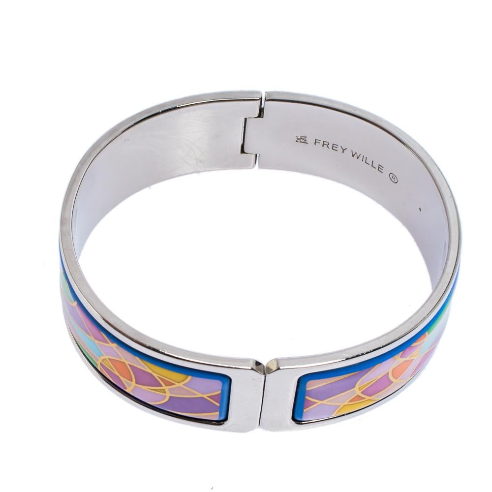 The renowned enamel jewelry manufacturer from Austria, Frey Wille brings to you this lively bracelet that is from their Ode to Joy of Life collection. This piece features vivid colors in different patterns, all designed using fire enamel. Style this