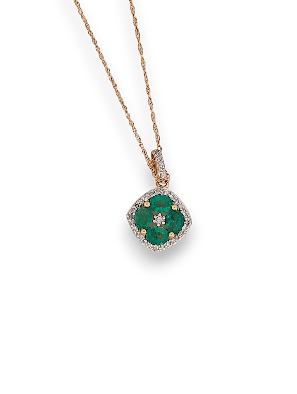 Art Déco Collana Freya in oro giallo 10k con smeraldi e diamanti - Collana di pietre preziose Eleg in vendita
