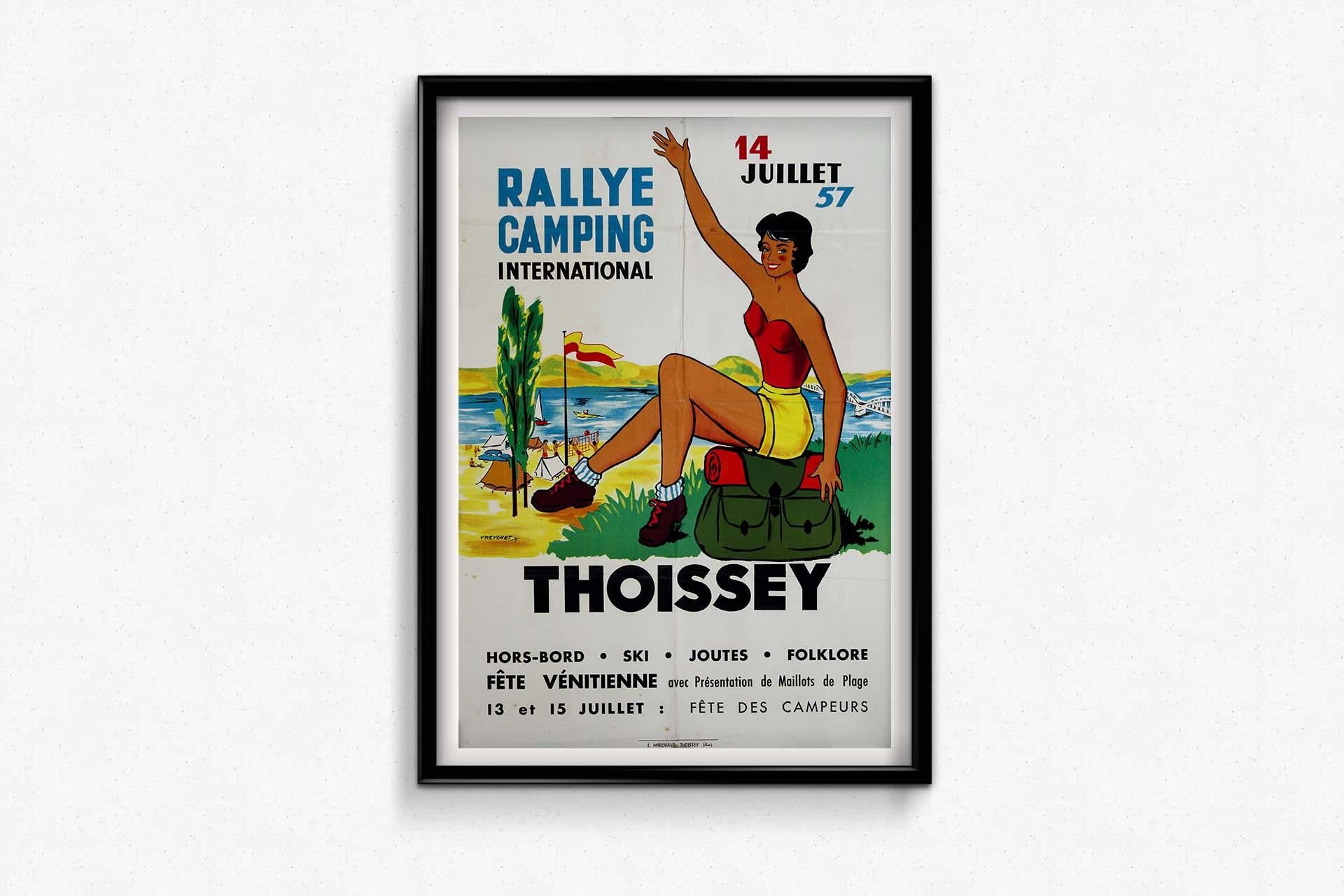 1957 original poster by Freychet - Rallye camping international Thoissey For Sale 1