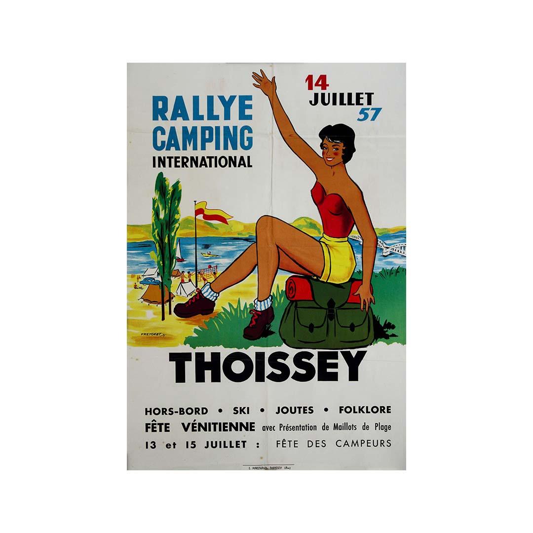 1957 original poster by Freychet - Rallye camping international Thoissey For Sale 3