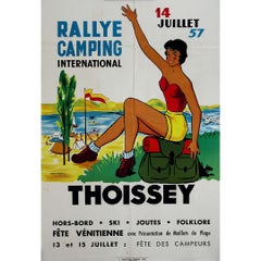 Manifesto originale del 1957 di Freychet - Rallye camping international Thoissey