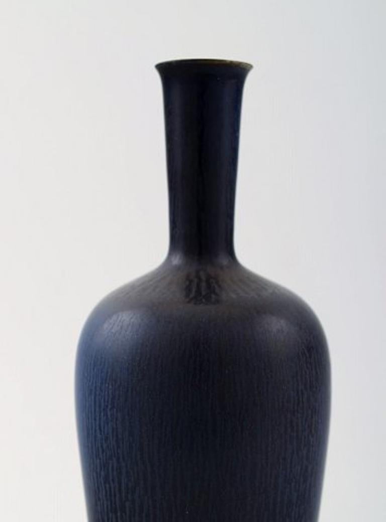 Scandinavian Modern Berndt Friberg, Gustavsberg Studio. Ceramic vase with glaze in deep blue shades For Sale