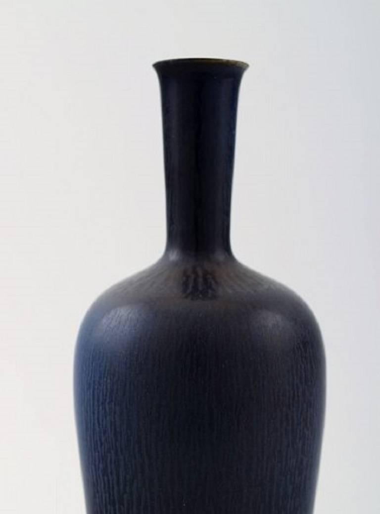 Scandinavian Modern Friberg Studio Hand Ceramic Vase, Unique, Fantastic Glaze in Deep Blue Shades For Sale
