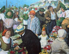 Midsummer's Eve market. 1932, cardboard, oil, 40x50 cm