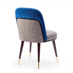 Frida Chair Blue in Solid Wood, Barcelona Brick and Green Upholstery