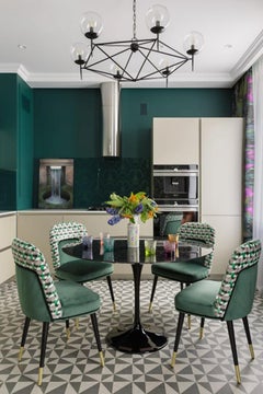 Frida Chair in Solid Wood, Barcelona Brick and Green Upholstery