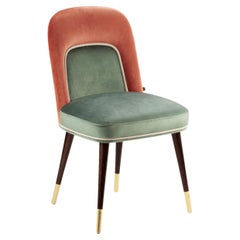 Frida Chair in Solid Wood, Brass Details, Barcelona Brick and Green Upholstery
