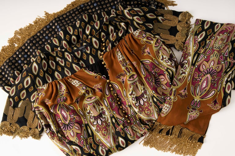 Frida Giannini for Gucci Runway Silk Boteh Pattern Brass Chains Dress ...