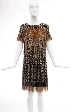 Frida Giannini for Gucci Runway Silk Boteh Pattern Brass Chains Dress, Fall 2008