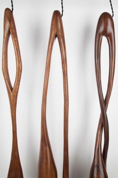 Frida Jacky & Mathilde Contemporary carved Walnut hanging lamps by Nadine Hajjar