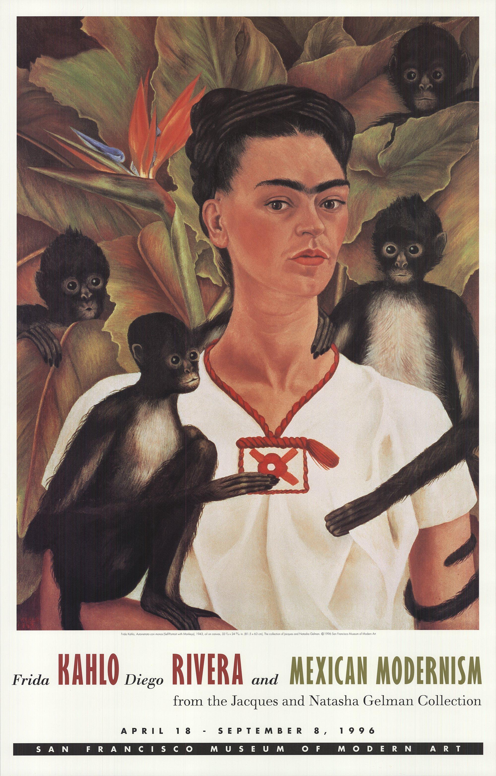 1996 After Frida Kahlo 'Self Portrait with Monkeys' Modernism USA Offset 