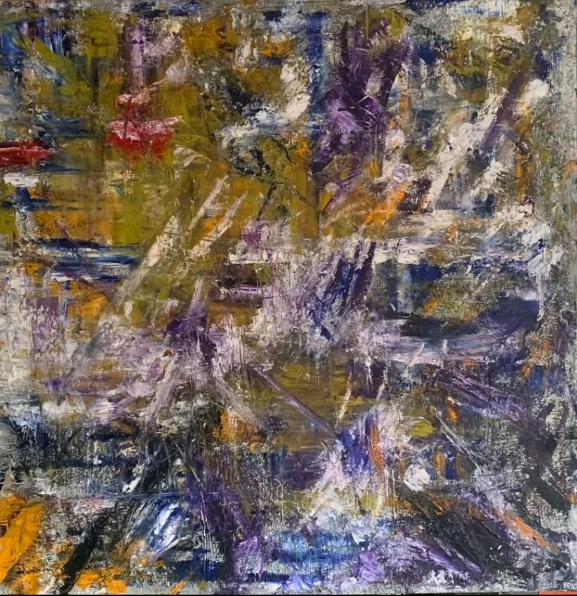 Frida Willis Abstract Painting - Abstract Art - The Purple White & Yellow - Contemporary Painting - oil on canvas
