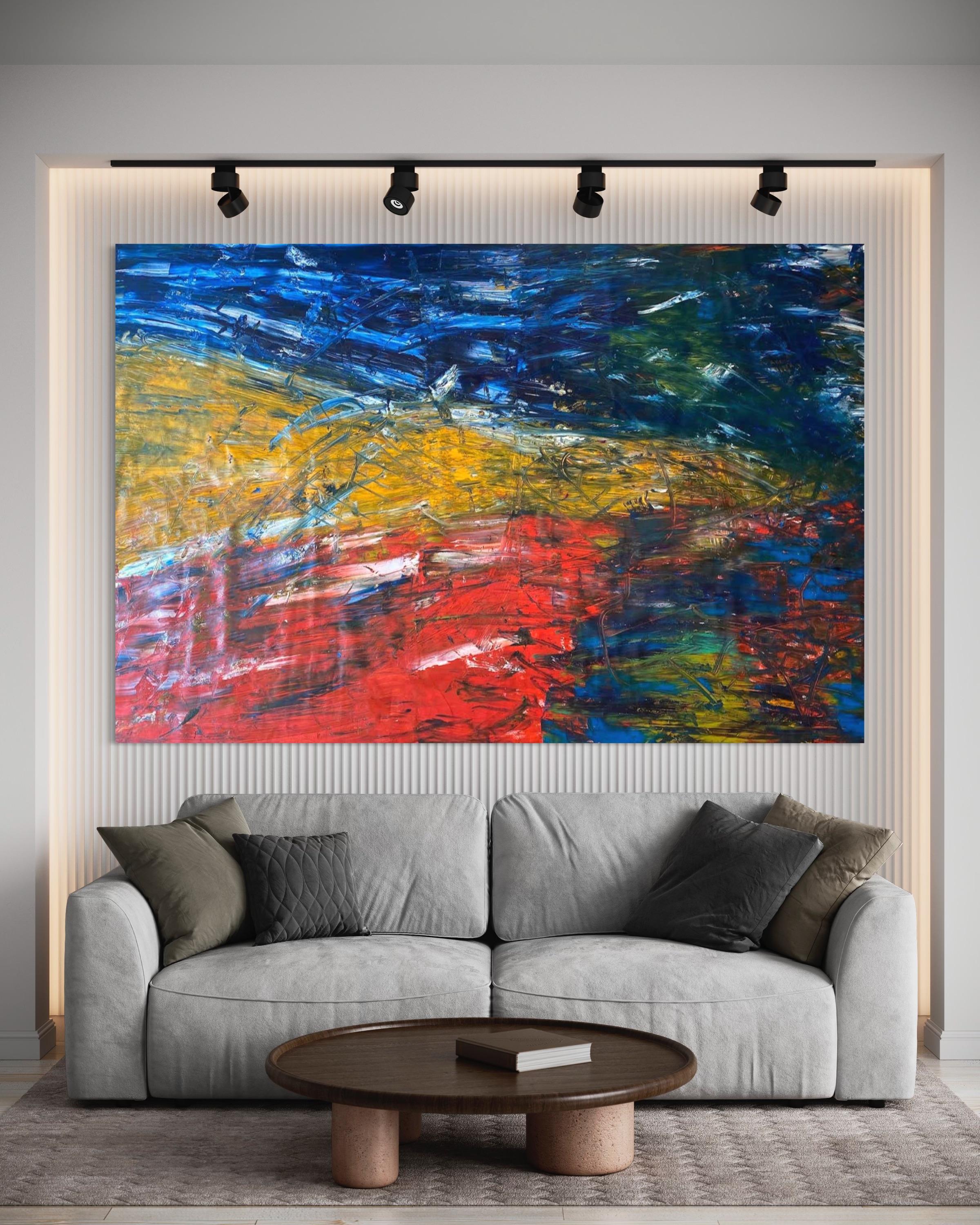 'Cold Fire' Large Contemporary Colorful Abstract Painting By Frida For Sale 1