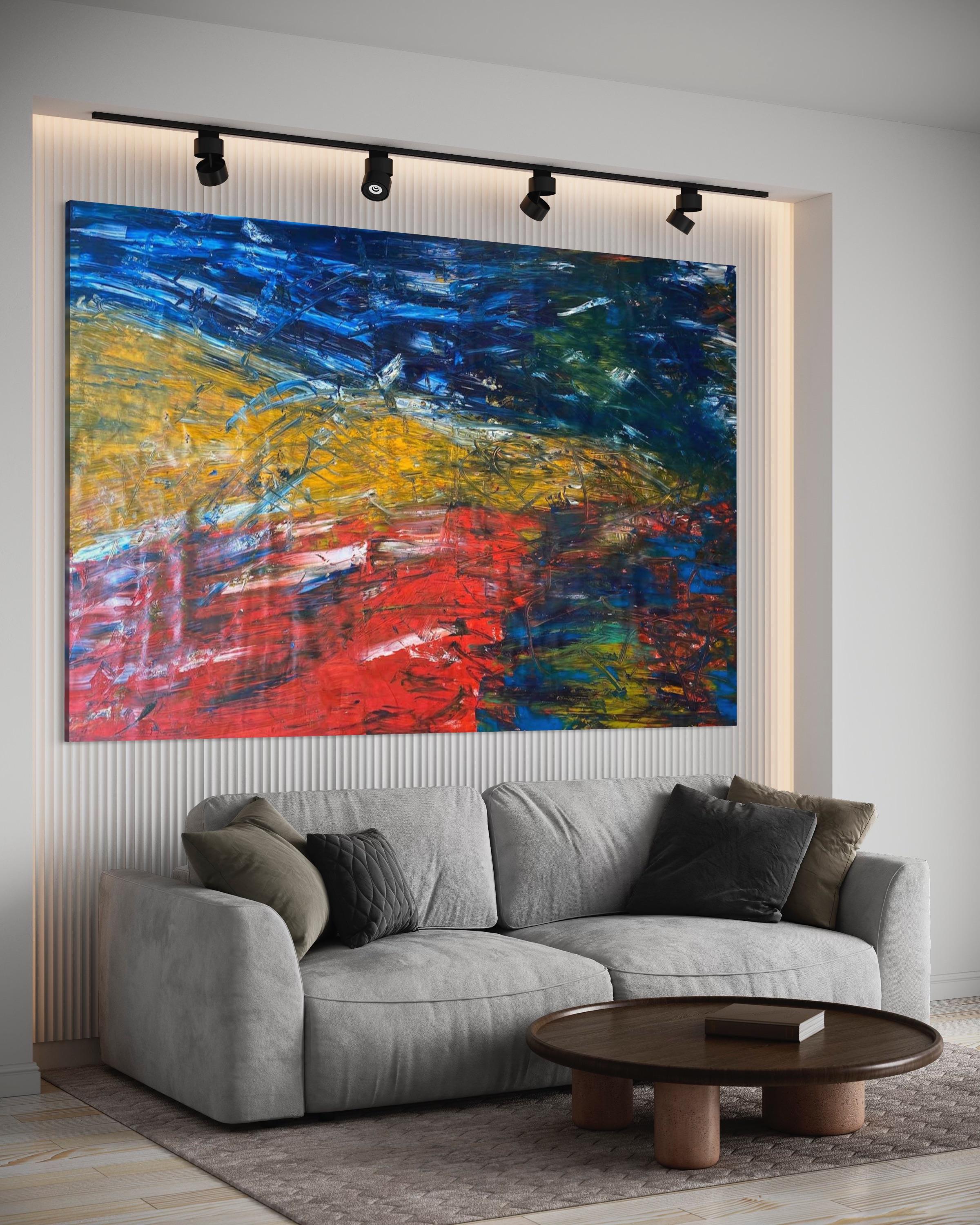 'Cold Fire' Large Contemporary Colorful Abstract Painting By Frida For Sale 2