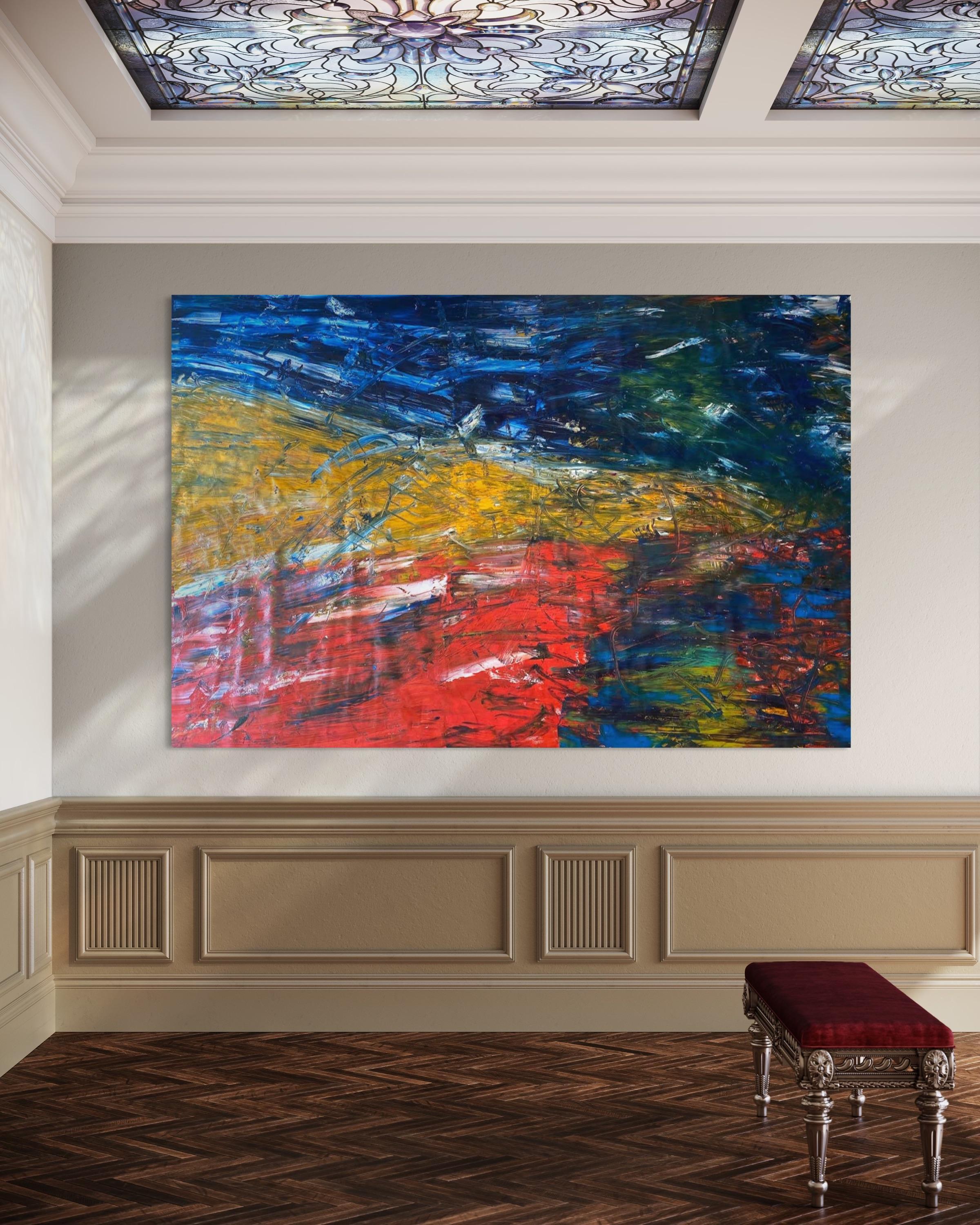 'Cold Fire' Large Contemporary Colorful Abstract Painting By Frida For Sale 3