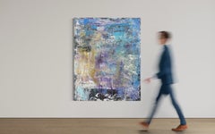 "Euphoria", 60x48 in, Textured Abstract Artwork, Blue, Purple, Gold, Signed