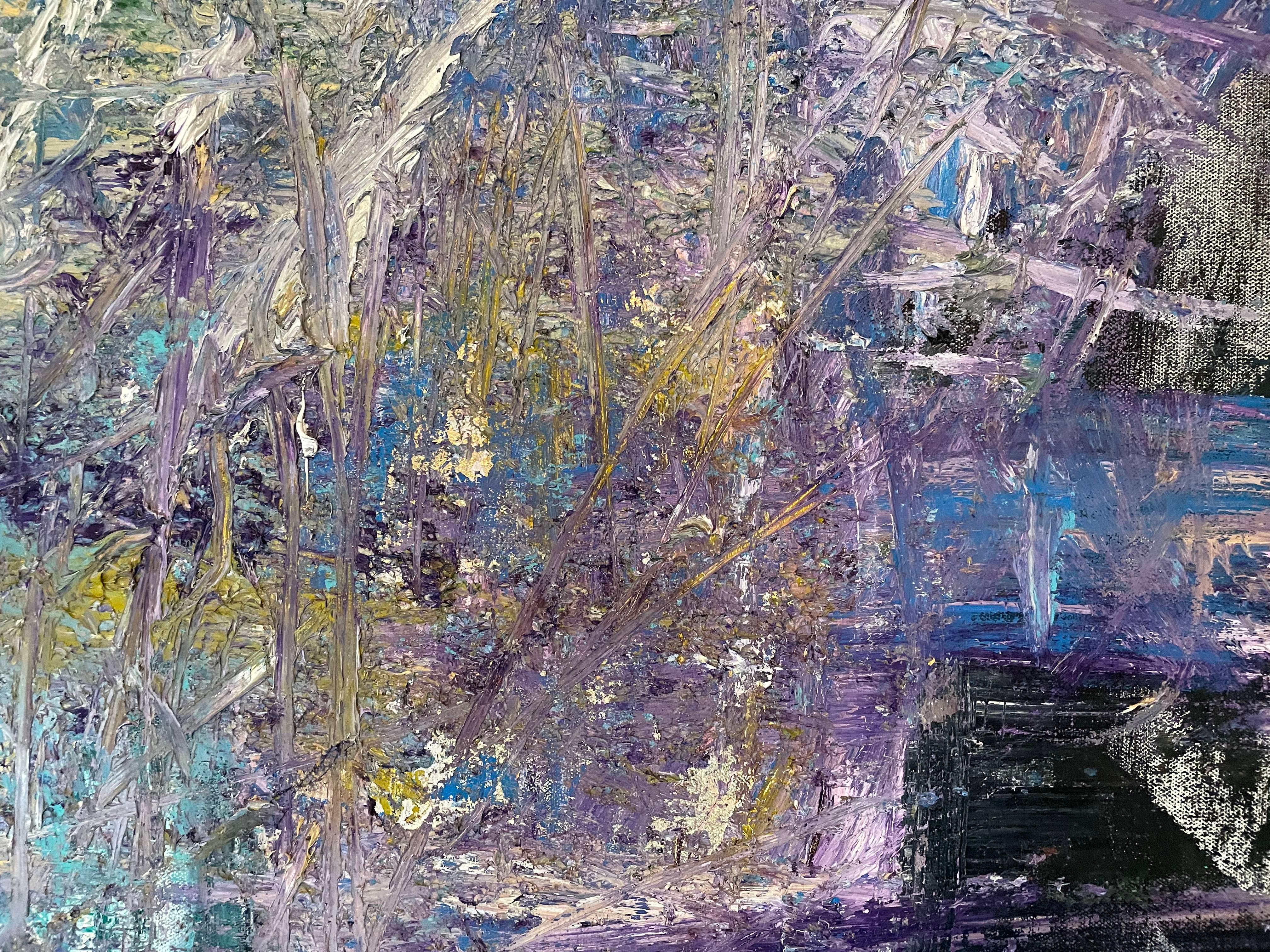 „Euphoria“ von Frida Willis – großes abstraktes Gemälde in Lila, Gold und Blau im Angebot 4