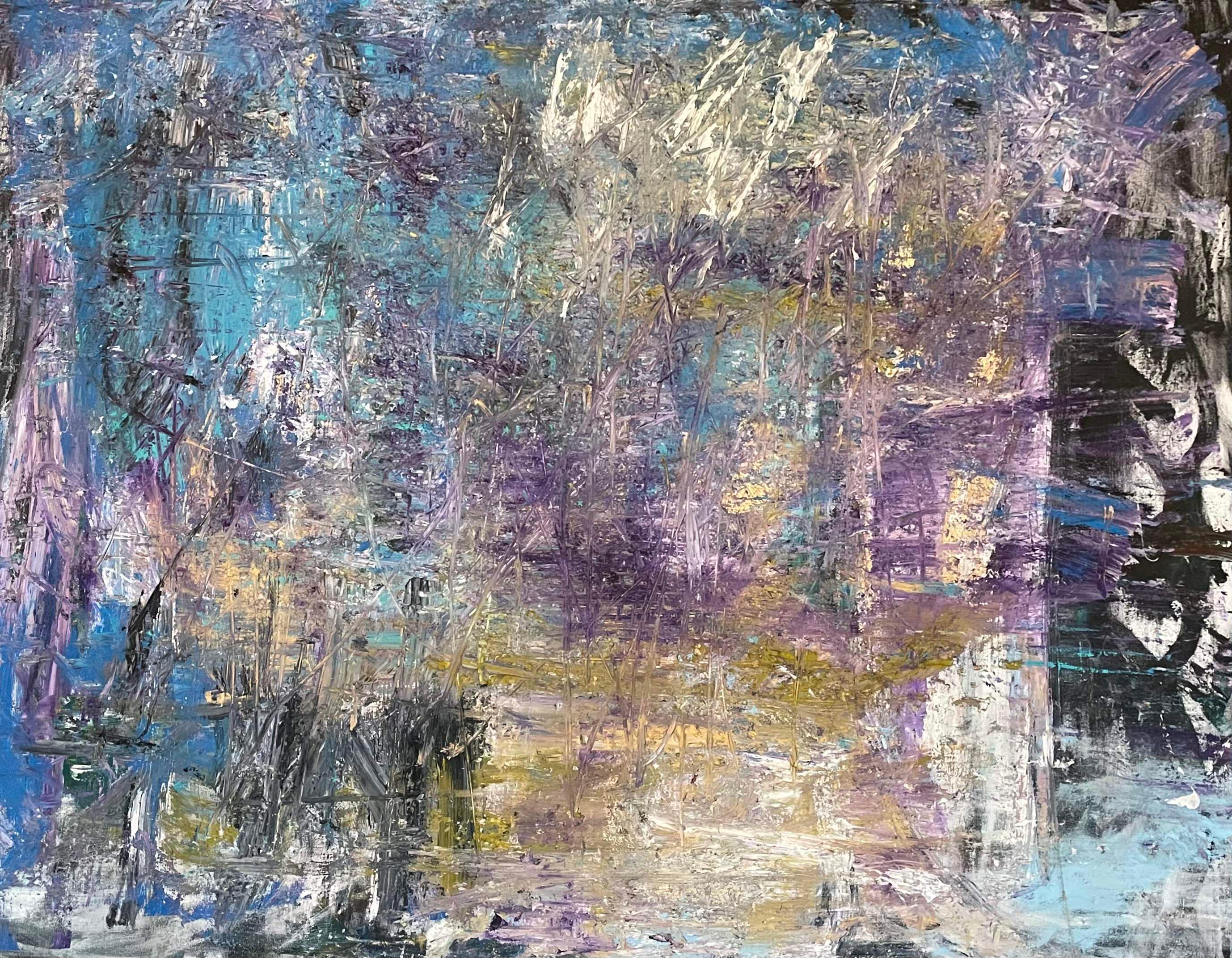 La peintre abstraite suédoise Frida Willis captive avec son chef-d'œuvre "Euphoria", une explosion d'énergie dynamique et de couleurs vibrantes. Dans ce tableau, des teintes de bleu, de jaune, de violet, de blanc et des touches de noir dansent