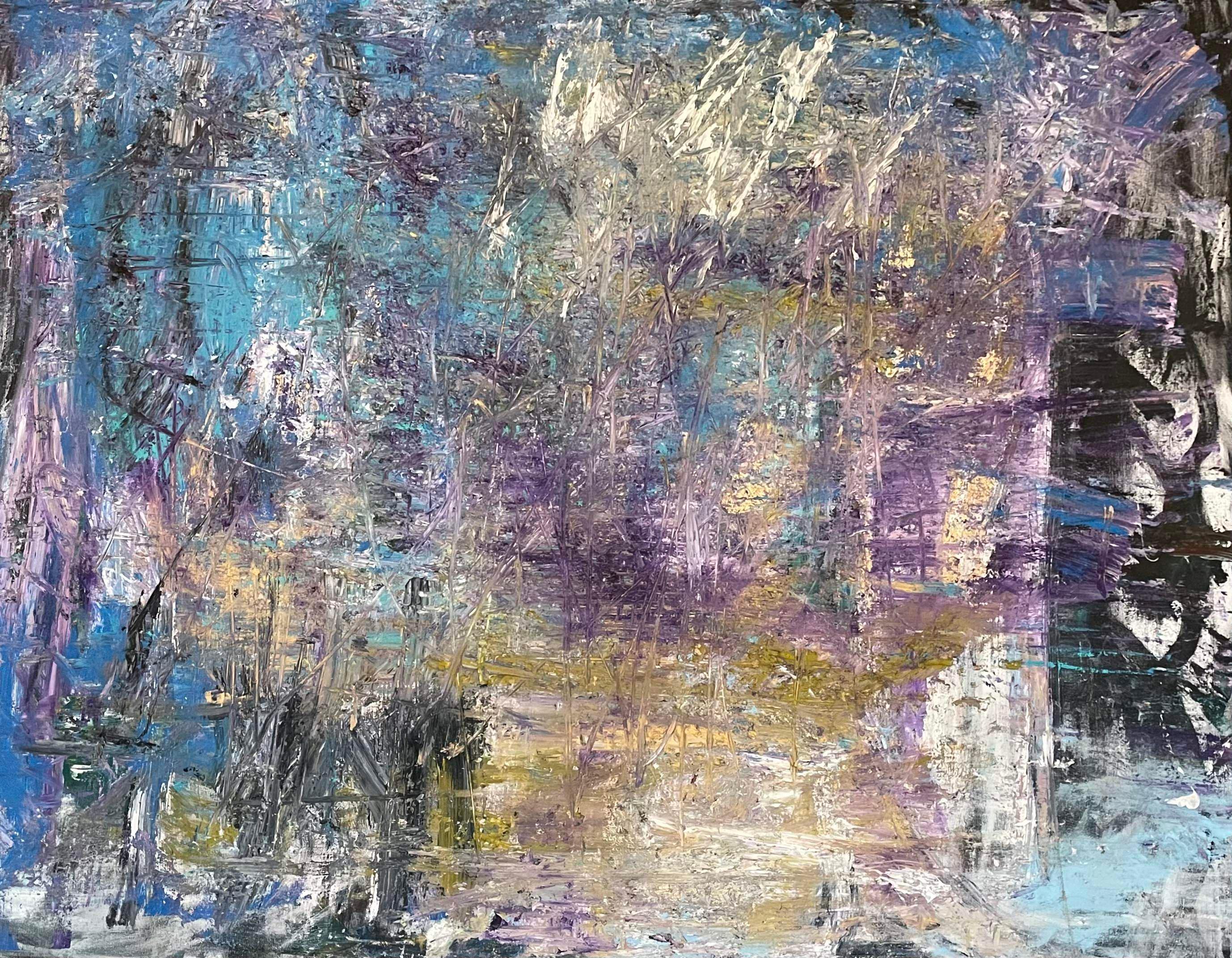 "Euphoria" par Frida Willy - Grande peinture abstraite violette, or et bleue