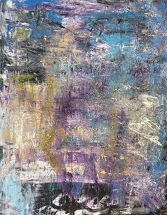 "Euphoria" di Frida Willis - Grande dipinto astratto viola, oro e blu