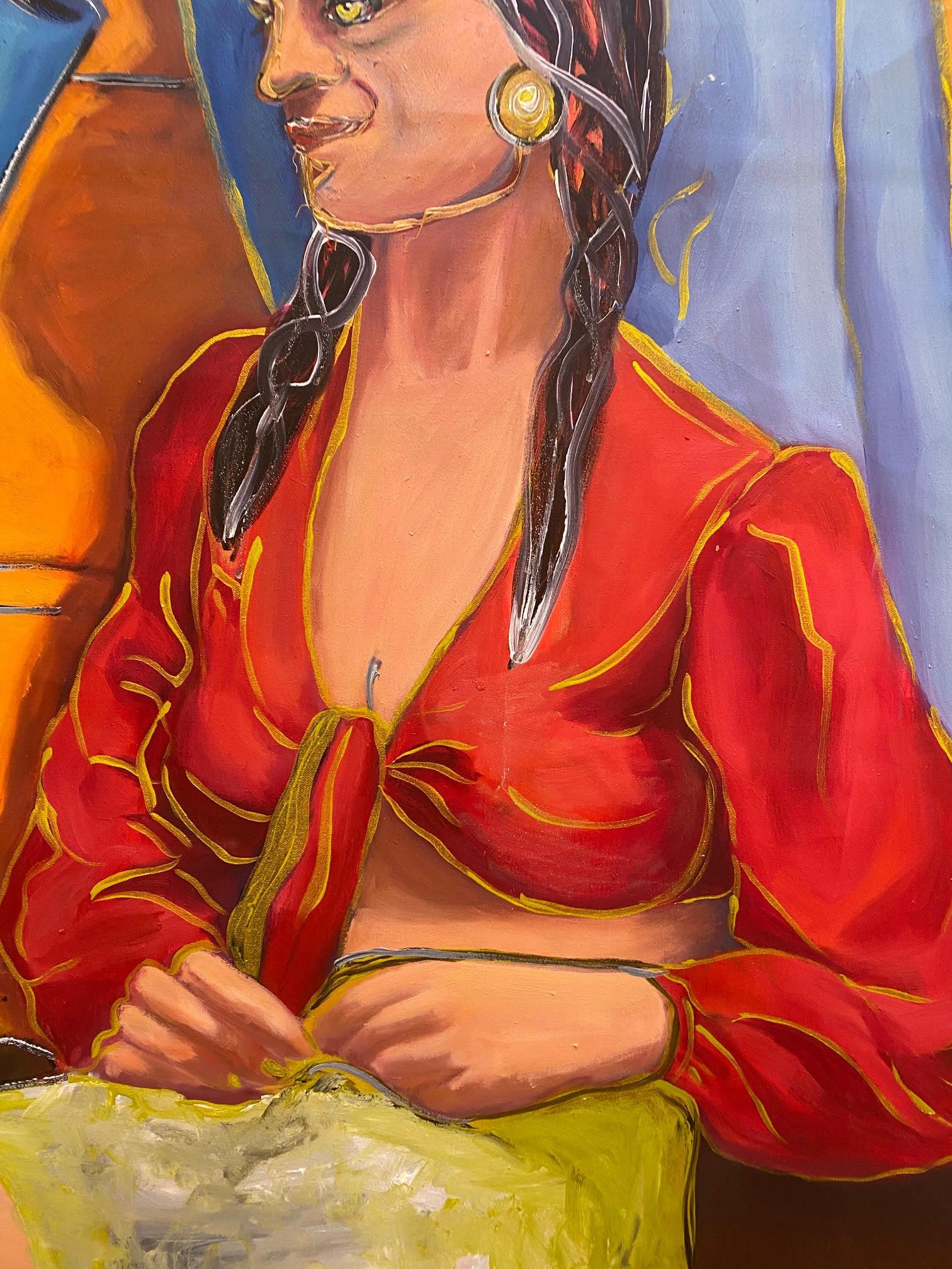 ‘ Seated young Women ‘Figurative Art, Colorful Oil On Canvas by Frida - Painting by Frida Willis