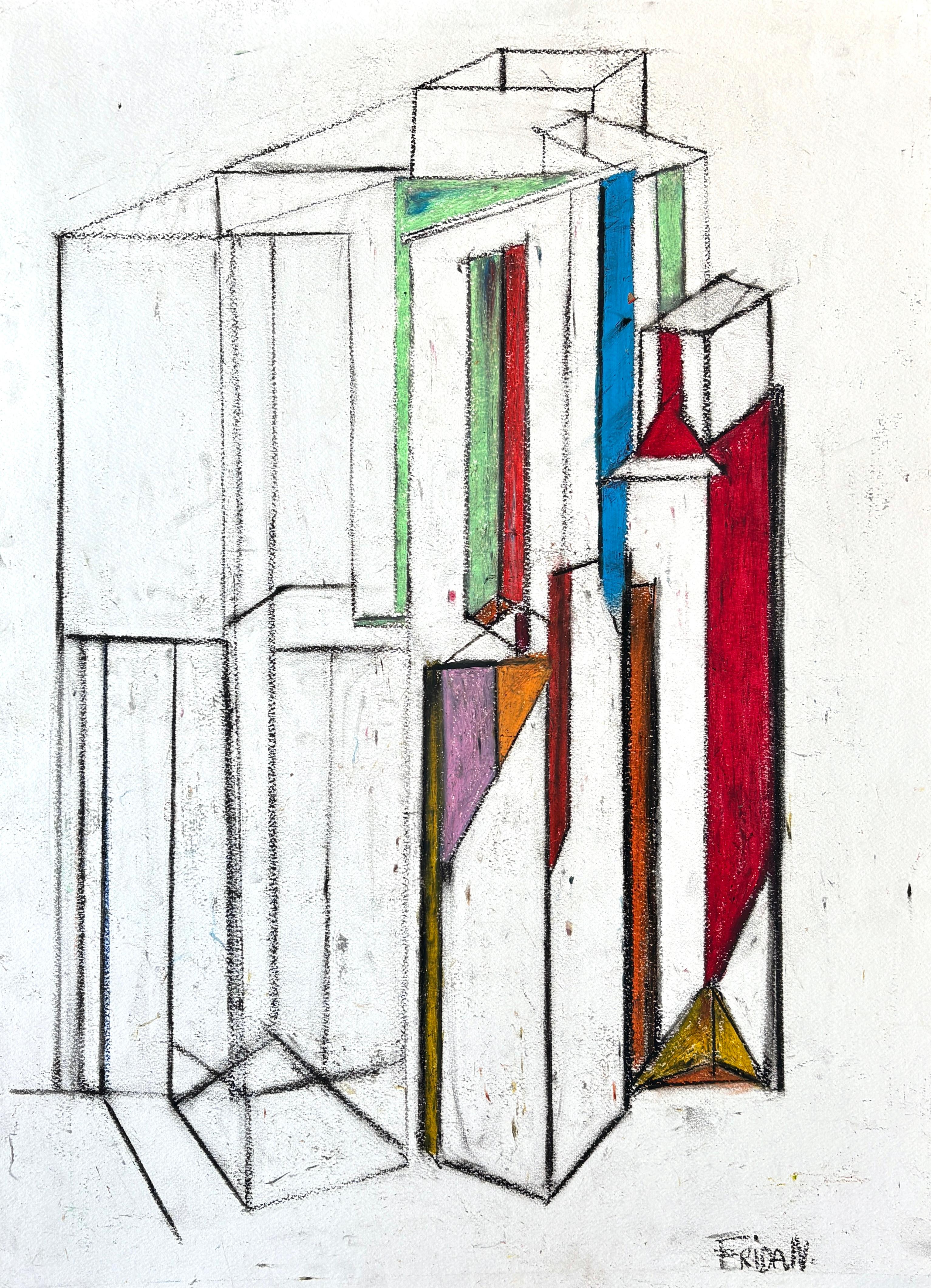 Frida Willis (svedese, nata nel 1971)
"Casa di vetro" 2024
Pastello a olio, carta
L'artista ha firmato l'opera in basso a destra. 

L'opera a pastello a olio su carta intitolata Glass House di Frida Willis è una composizione stravagante e giocosa,