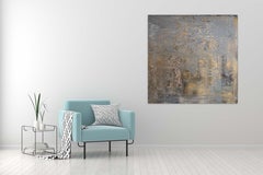 "Grey & Gold" oil & Gold leaf inlay on canvas 48" x 48" by Frida