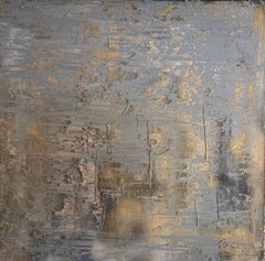 "Grey & Gold" oil & Gold leaf inlay on canvas 48" x 48" by Frida 