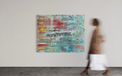 "Armonia", astratto colorato e vibrante, olio d'impasto firmato, 48x60 pollici