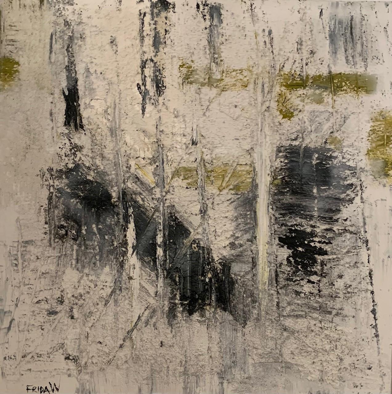 'Light' White and Gold Contemporary Abstract  Mixed Media On Canvas By Frida