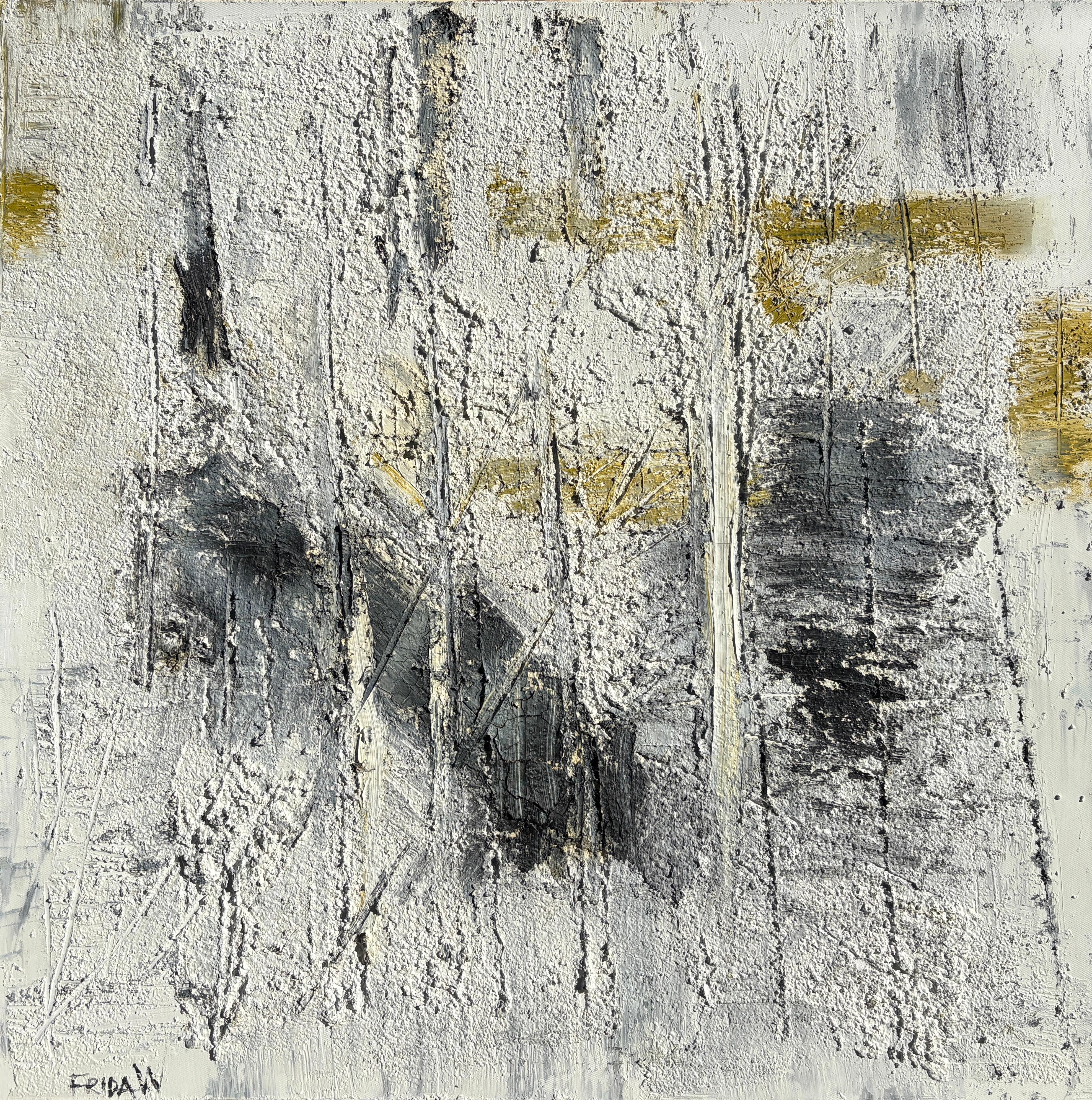 Frida Willis (svedese, nata nel 1971)
"Light" 2022
Tecnica mista, Tela, Barrette di legno
L'artista ha firmato il dipinto in basso a sinistra.

"Form Light" di Frida Willis è un'opera espressionista astratta che cattura magistralmente l'interazione