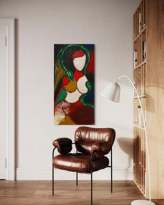 "Madame" - Tableau abstrait figuratif moderne texturé avec serpent