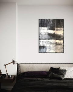 "Marshmallow Rising" - Black and White Impasto Textured Abstract Expressionist