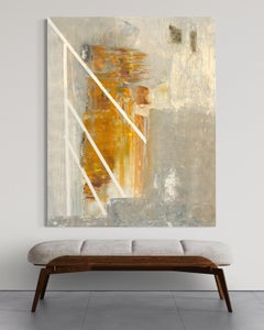 "Parallels" - Large Textural Oil Impasto Abstract - Muted Gray and Orange