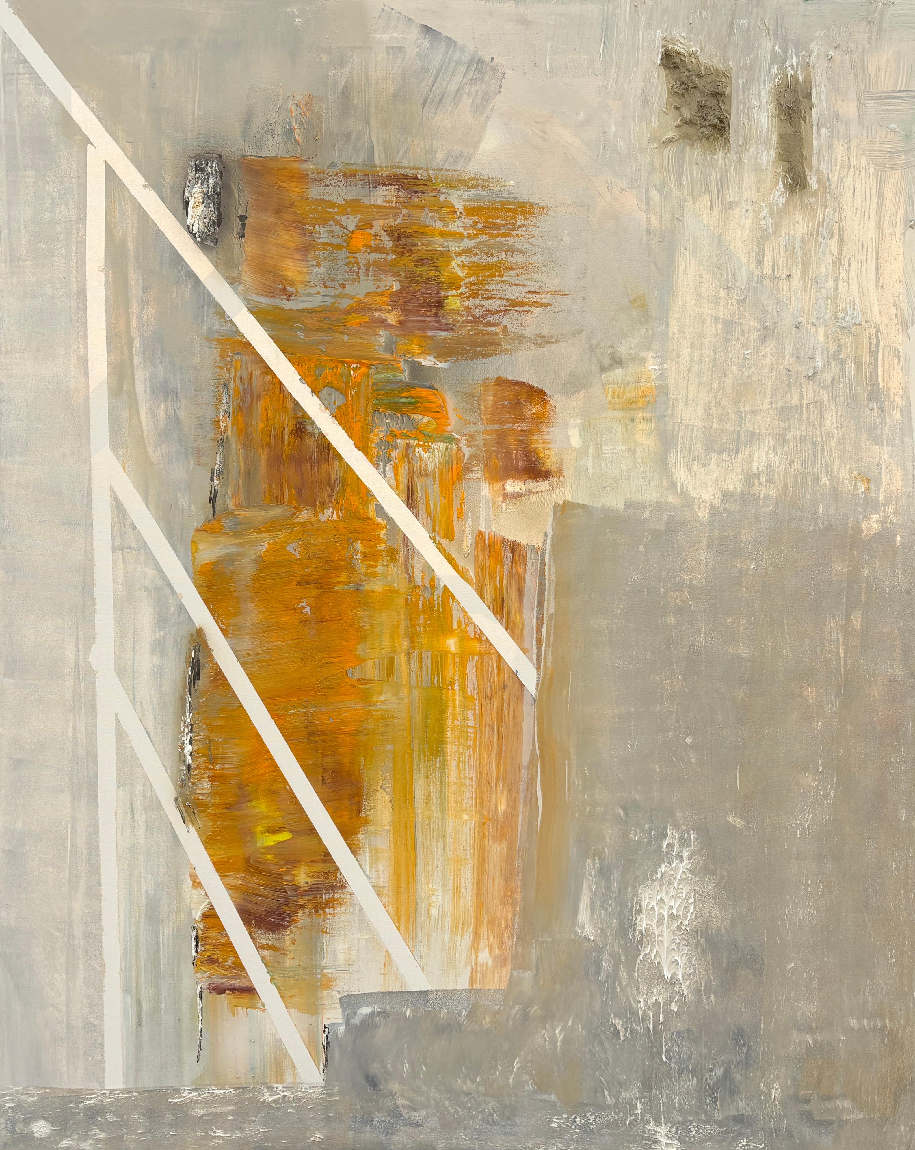 Abstract Painting de Frida Willis - "Parallels" - Large Textural Oil Impasto Abstract - Muted Gray and Orange