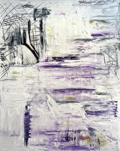 "Peace" di Frida Willis - Grande astratto contemporaneo in viola, bianco e nero