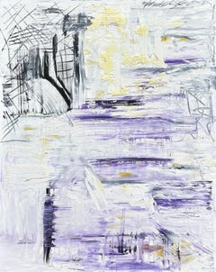 "Peace" - Large Textured Impasto Abstract Expressionist in White and Purple