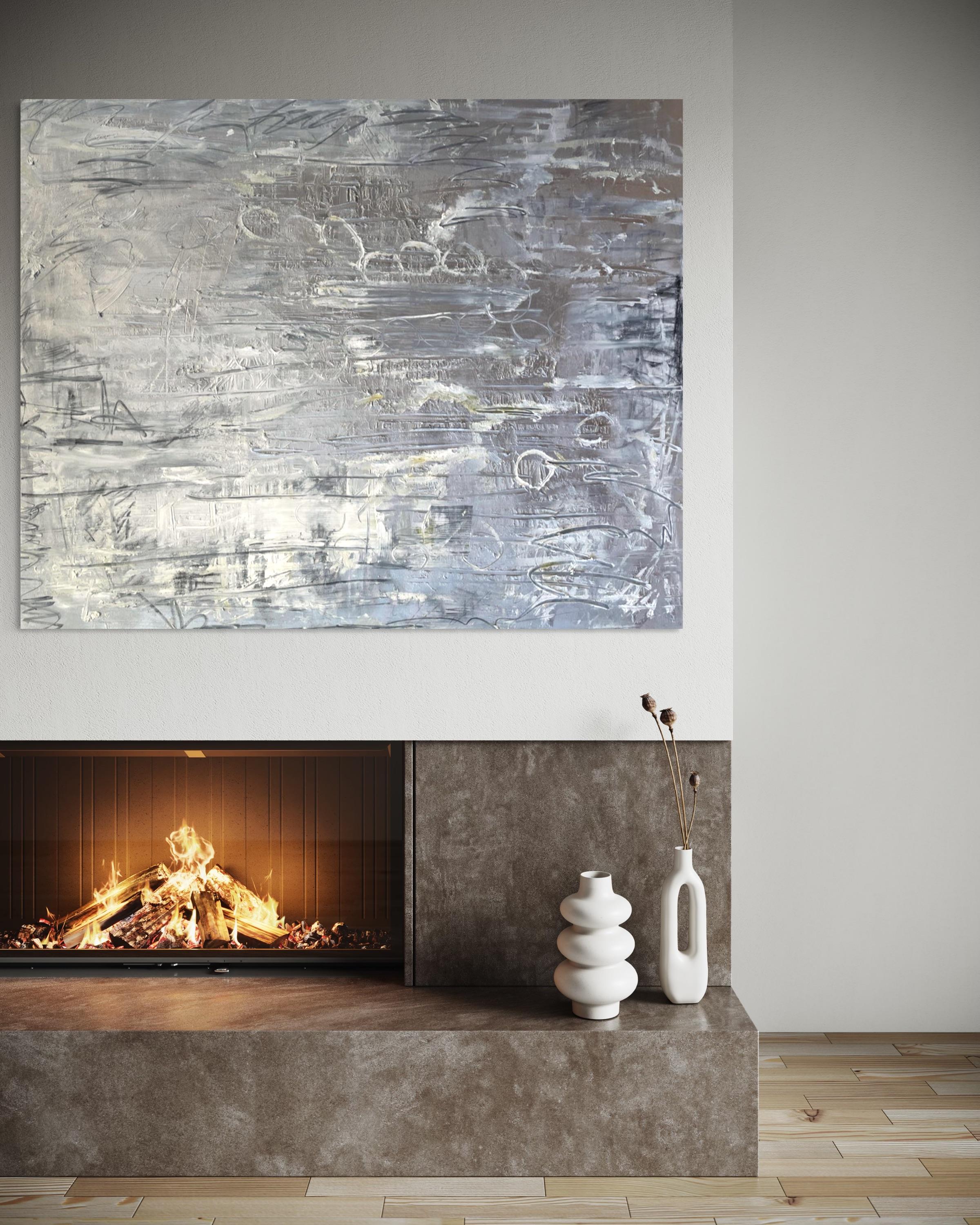 « Platine » de Frida Willis - Grande peinture abstraite en argent et platine en vente 10