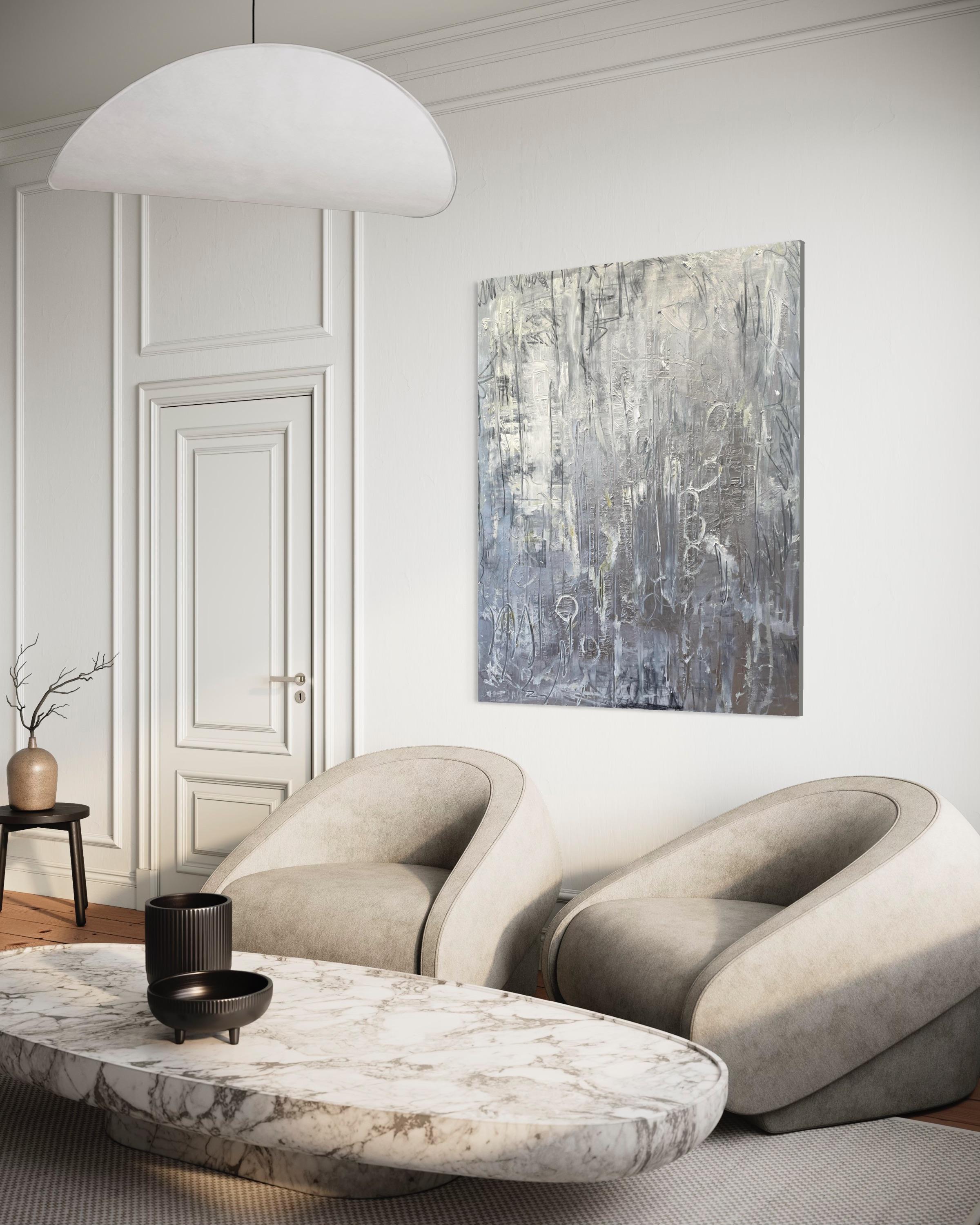 « Platine » de Frida Willis - Grande peinture abstraite en argent et platine en vente 2