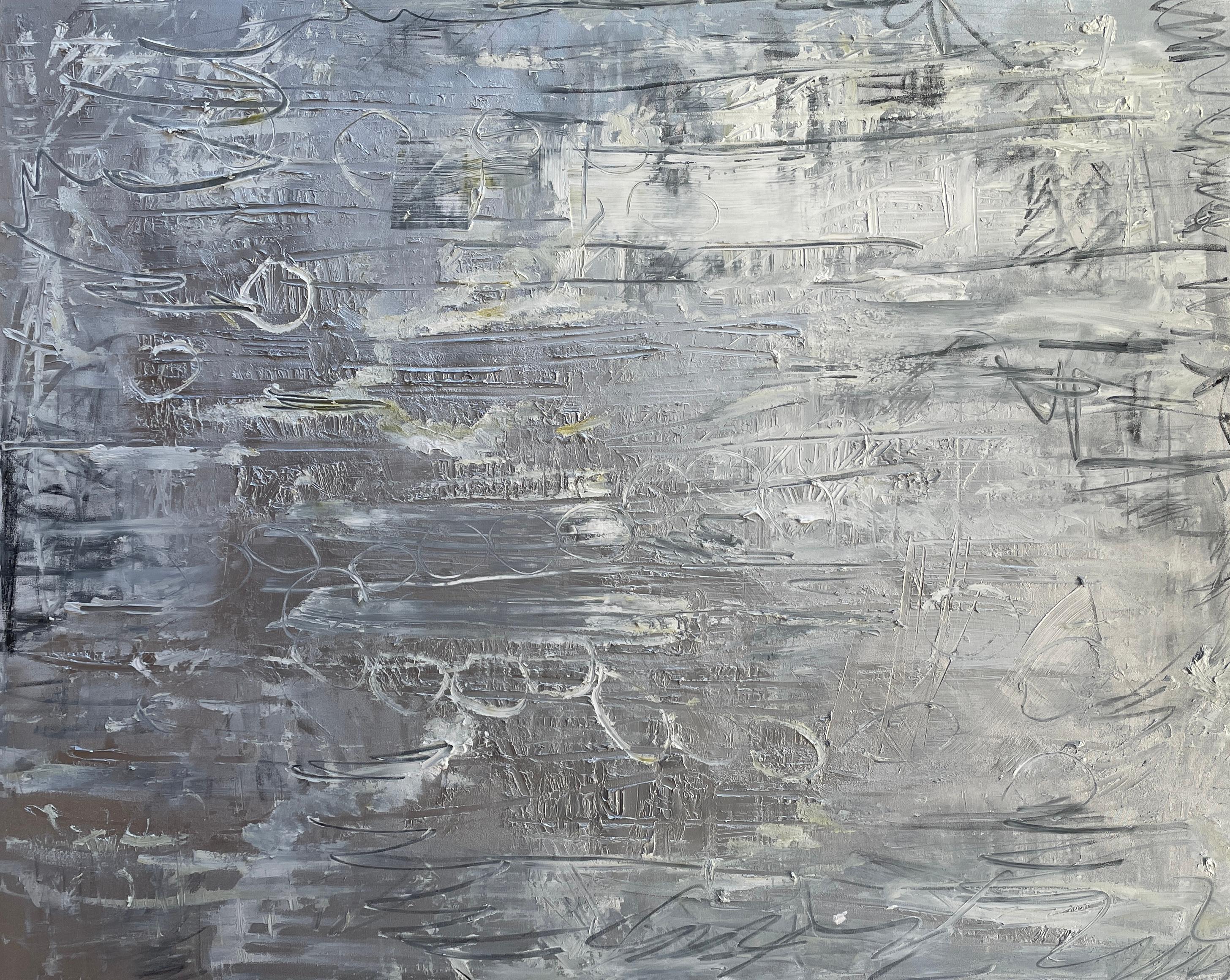 « Platine » de Frida Willis - Grande peinture abstraite en argent et platine en vente 9