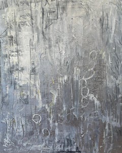 "Platinum" Large Metallic Silver Contemporary Abstract Mixed Media 