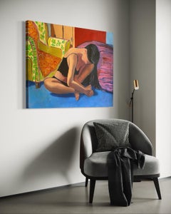"Recharging" - Vibrant Colorful Contemporary Woman Figurative Oil Painting