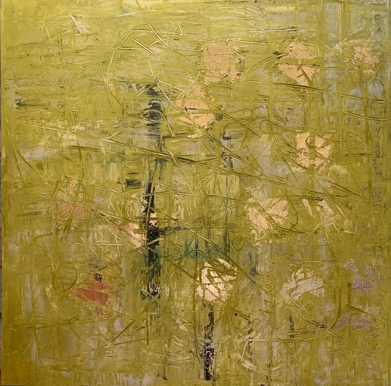 Frida Willis Abstract Painting - "Saccharum" Mixed Media Gold leaf inlay Large Contemporary Abstract by Frida 