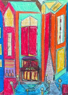 "Cena" di Frida Willis - Luminoso paesaggio urbano neo-espressionista a olio e pastello