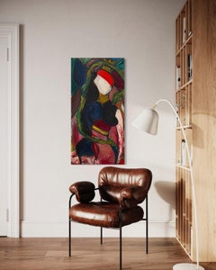 "The Queen" - Modern Abstract Figurative Oil Textural Woman and Snake Artwork