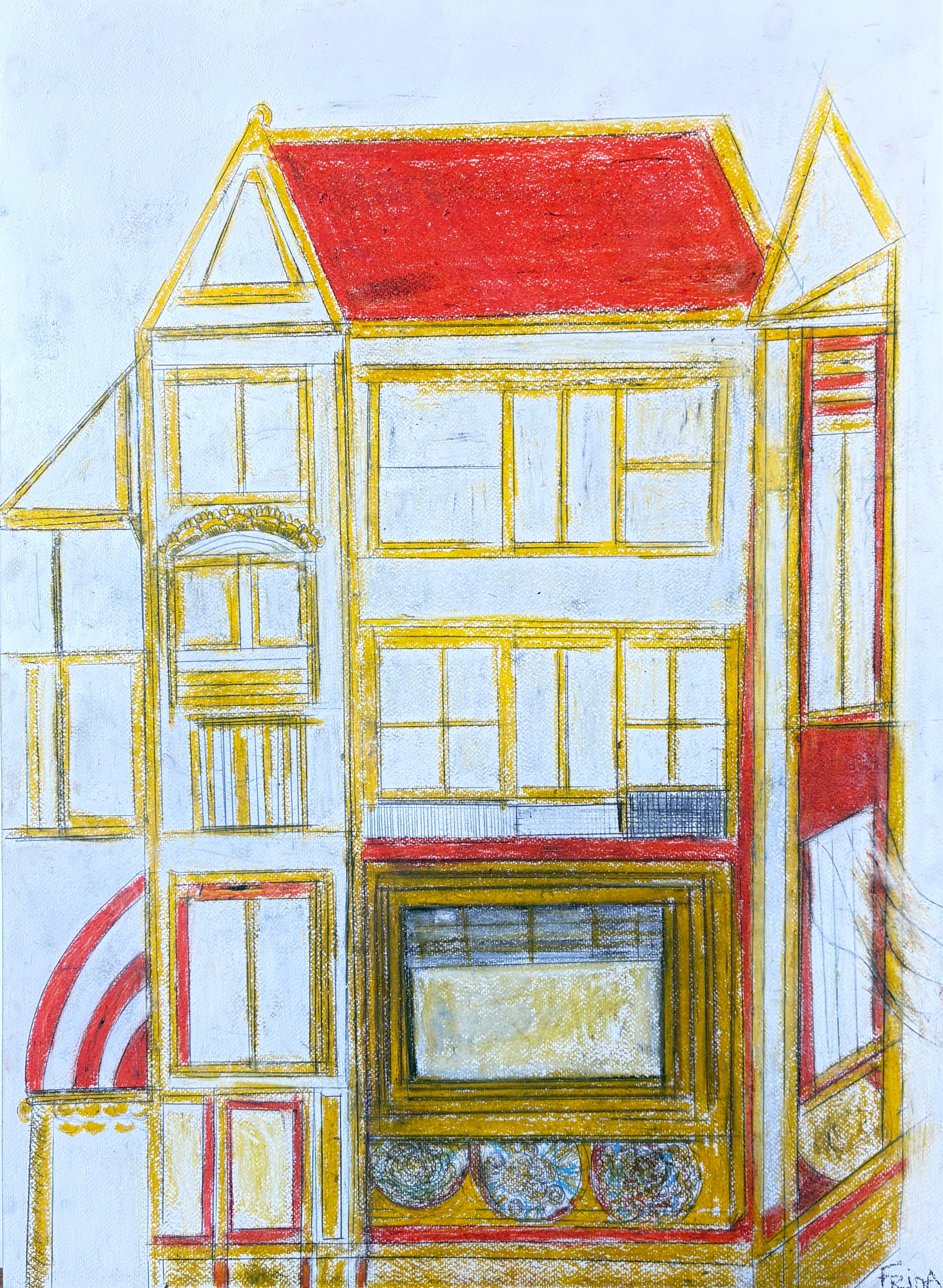 Frida Willis (svedese, nata nel 1971)
"Incompiuto" 2024
Pastello a olio, carta
L'artista ha firmato il dipinto in basso a destra.

In "Incompiuto", Frida Willis utilizza linee decise e deliberate e colori audaci e contrastanti per esplorare le