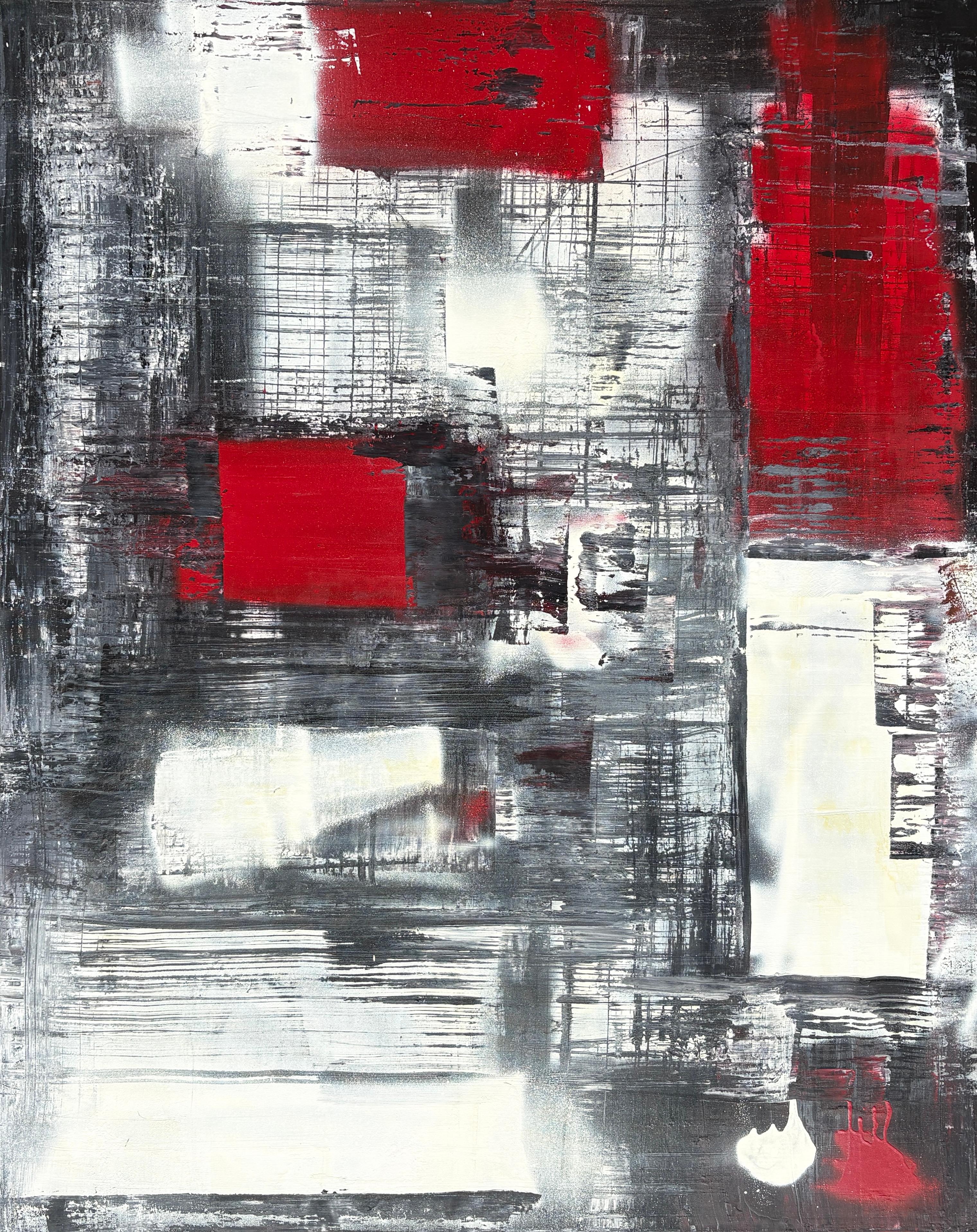 "Ohne Titel" - Zeitgenössische abstrakte Malerei in schwarzer, roter und weißer Ölfarbe