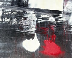 "Sans titre" - Peinture abstraite contemporaine à la peinture à l'huile noire, rouge et blanche.
