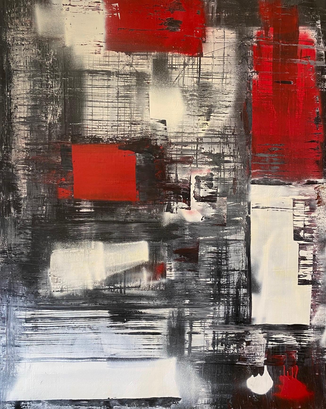 Frida Willis Abstract Painting - ‘Untitled’ Contemporary Abstract Expressionist Red/Black/White By Frida